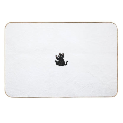 Waving Black Cat – Friendly Paw Sticker  Pet-Safe Bath Mat