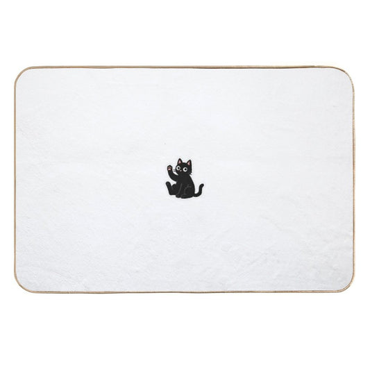 Waving Black Cat – Friendly Paw Sticker  Pet-Safe Bath Mat