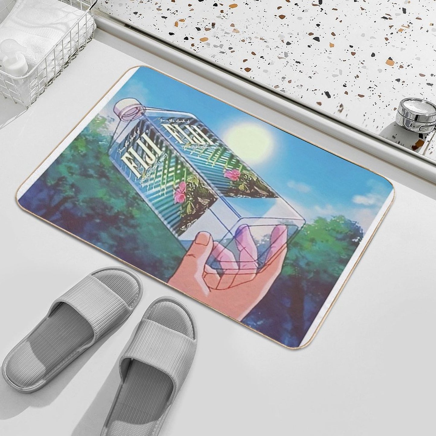 Fiji Water Bottle Anime Japan Lofi Retro Vintage Chill Vaporwave  Rapid-Drying Bath Mat