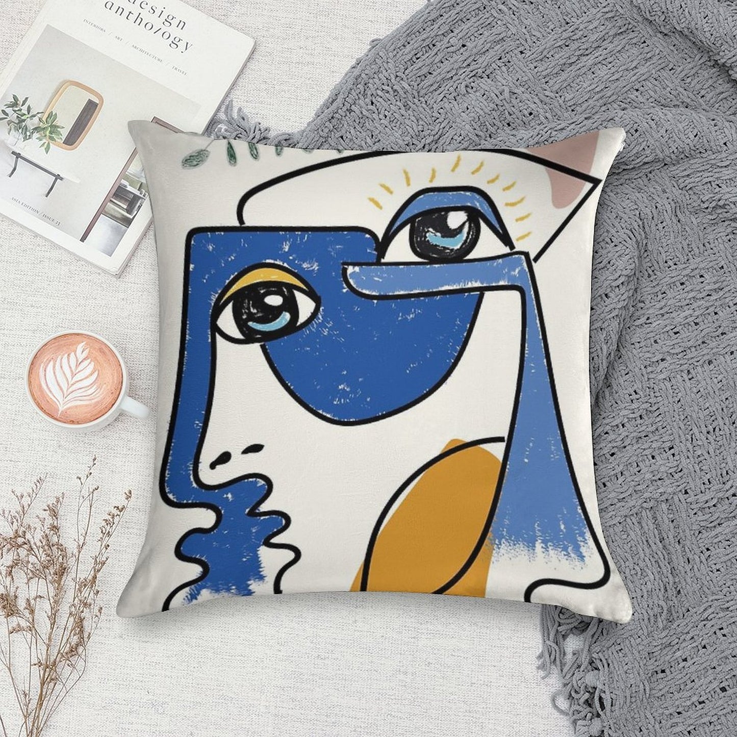 Minimal  Cute Face Soft Washable Throw Pillow