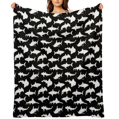 Sharks on Black Machine-washable Throw Blanket