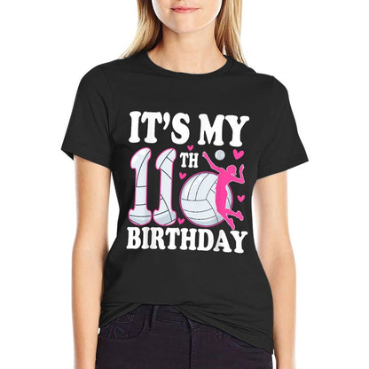 It's My 11th Birthday Volleyball 11 Year Old Girl Birthday  Rolled Sleeves T-Shirt