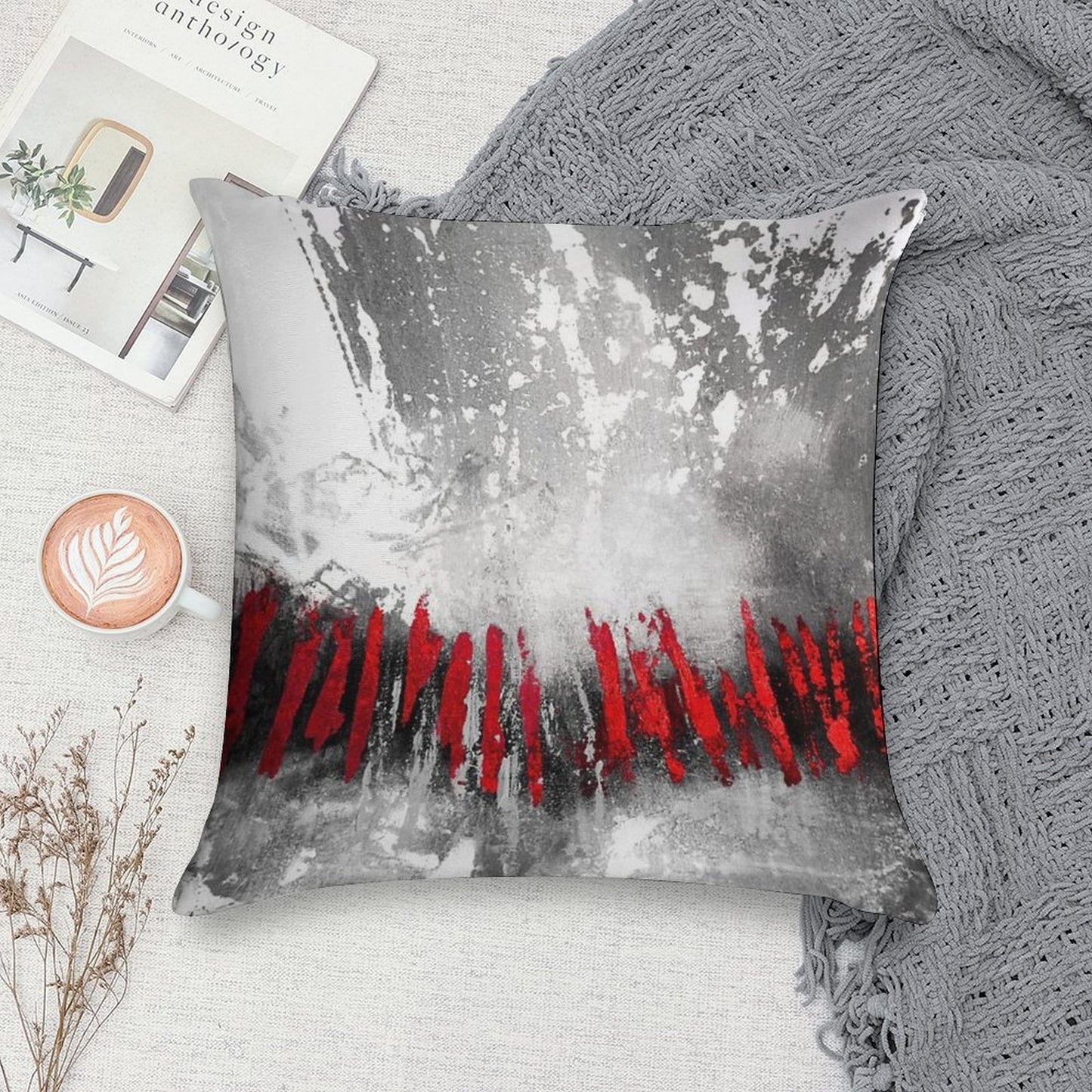 Red Gray Abstract Soft Easy Maintenance Throw Pillow