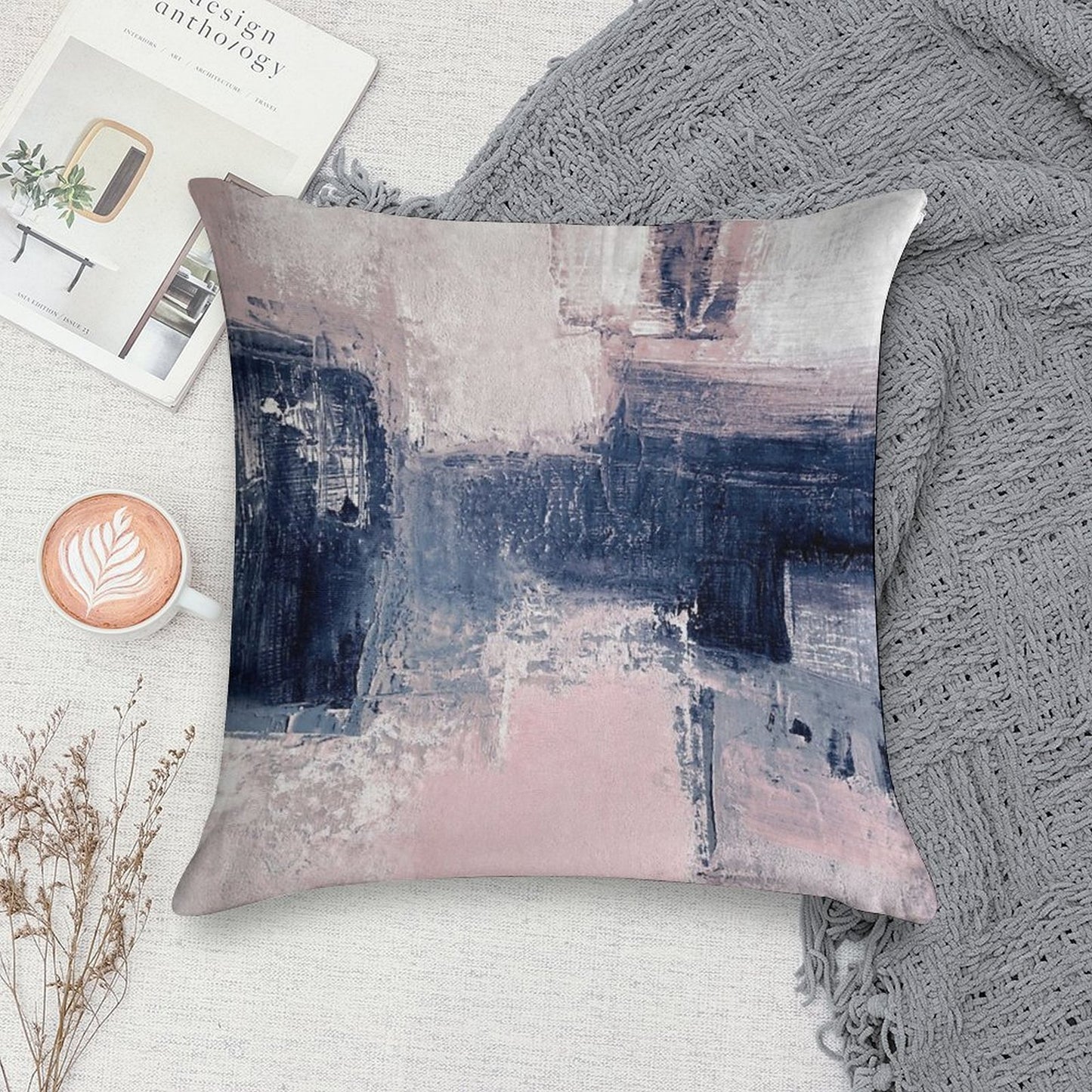 Pink And Navy 2 Soft Fade-Resistant Throw Pillow