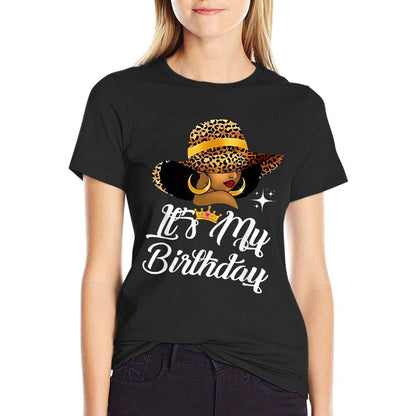 Its My Birthday Tee Women Girl Kids Cute Leopard Hat.  Slim-fit Cut T-Shirt