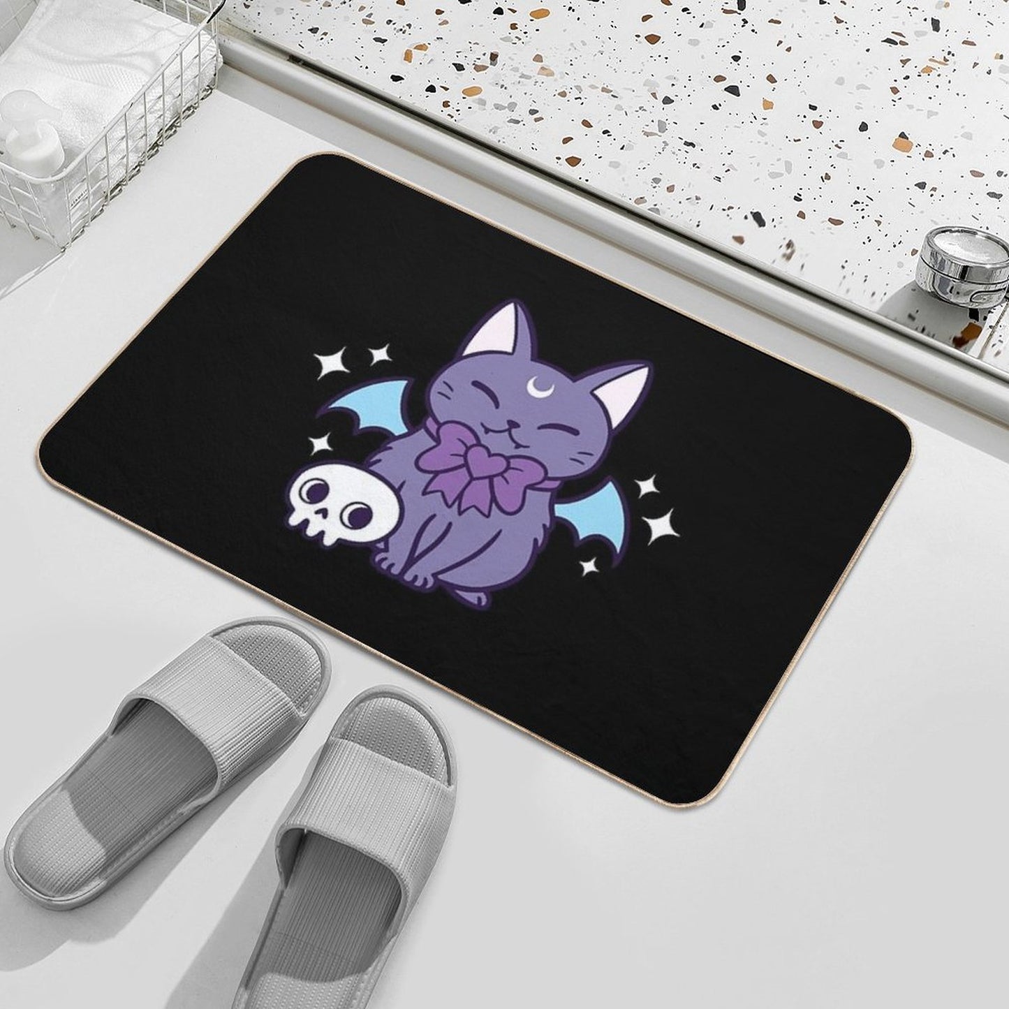 Bat Kitten  Black  Nikury Durable Bath Mat