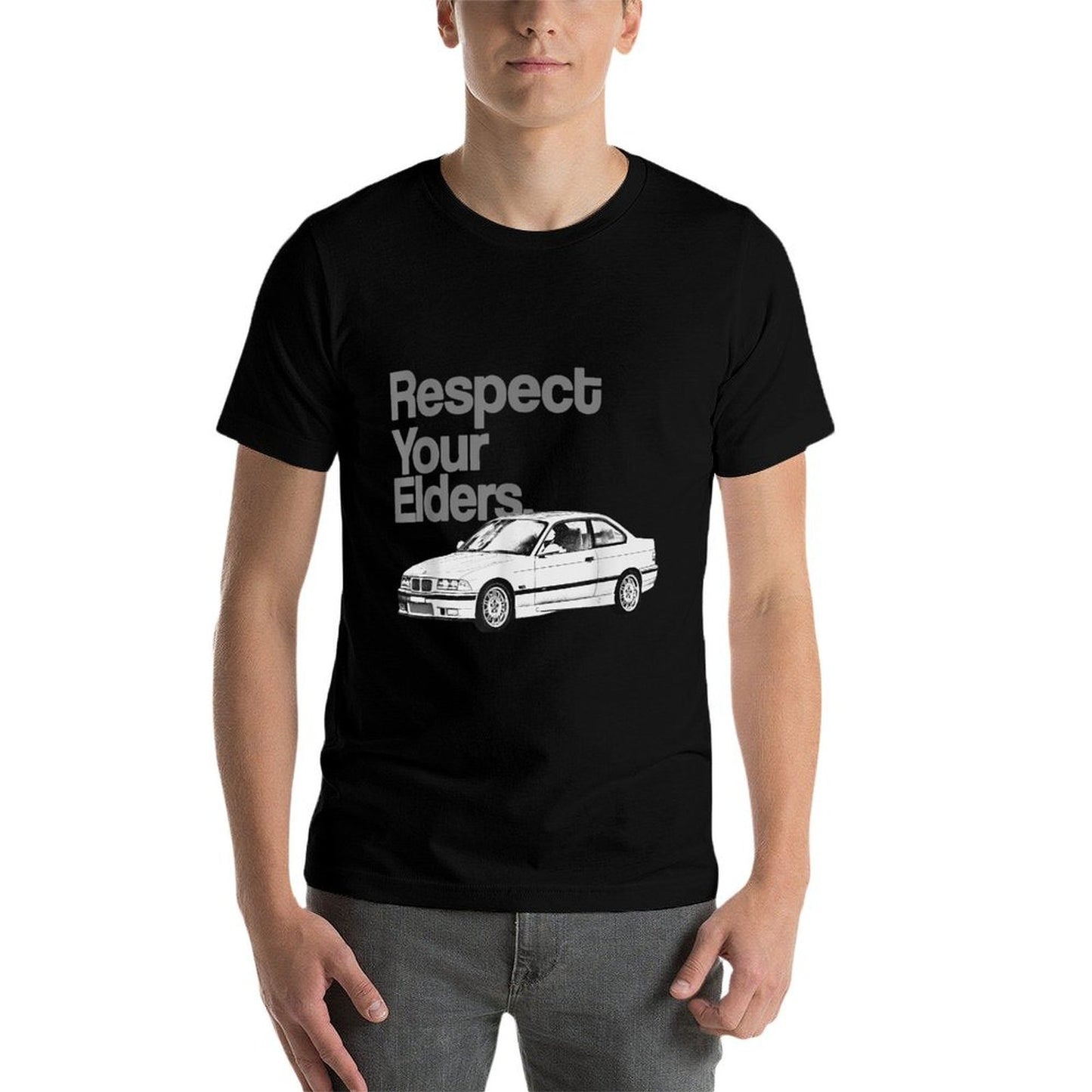 Russ Designs Respect Your Elders Vintage Euro - 3 Unisex Adult Black Cotton Polyester S  Breathable T-Shirt