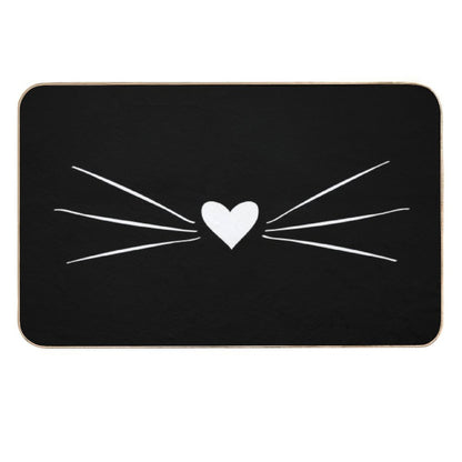 White Cat Heart Nose & Whiskers  Easy To Clean Bath Mat