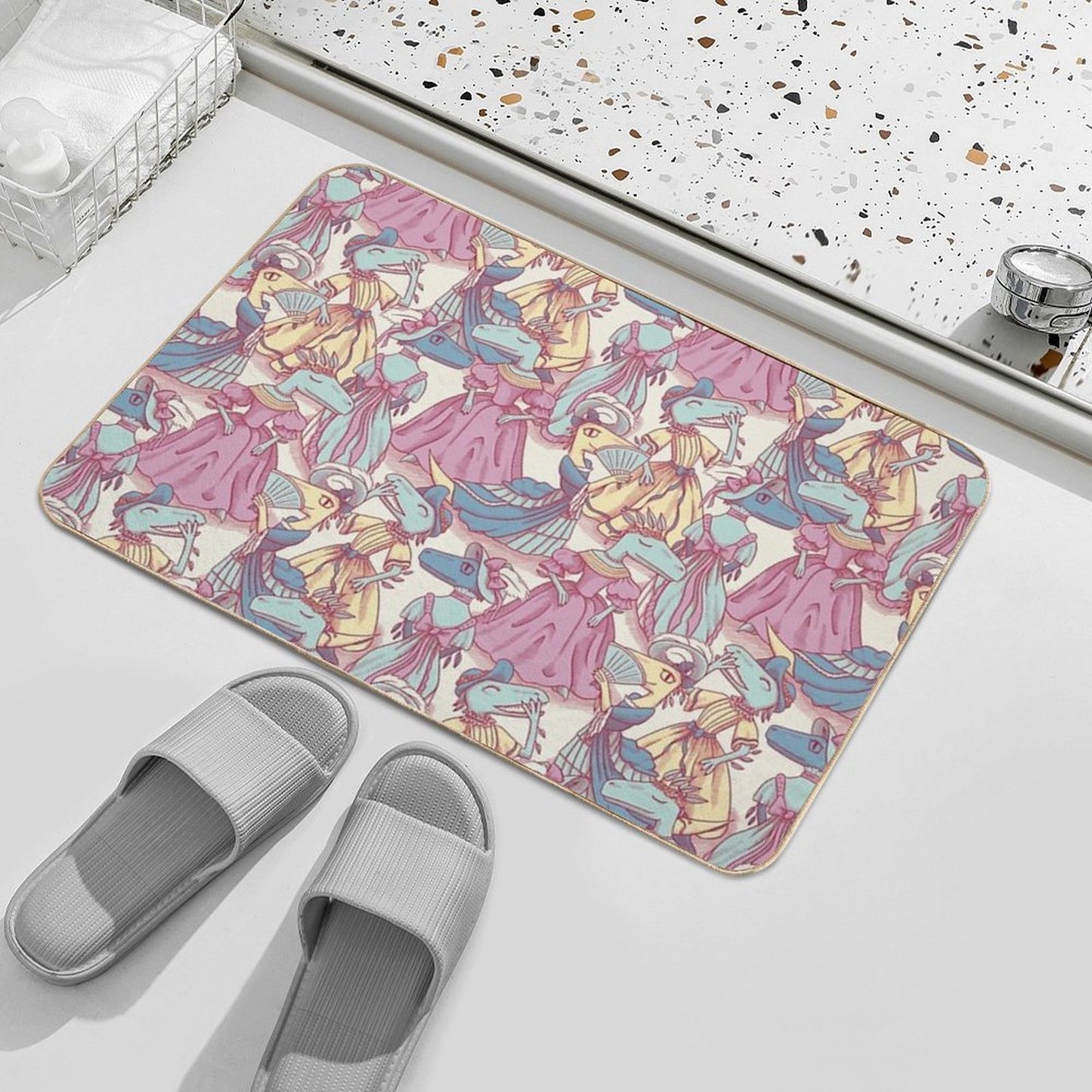 Victorian Velociraptor Fashion Plates Durable Bath Mat