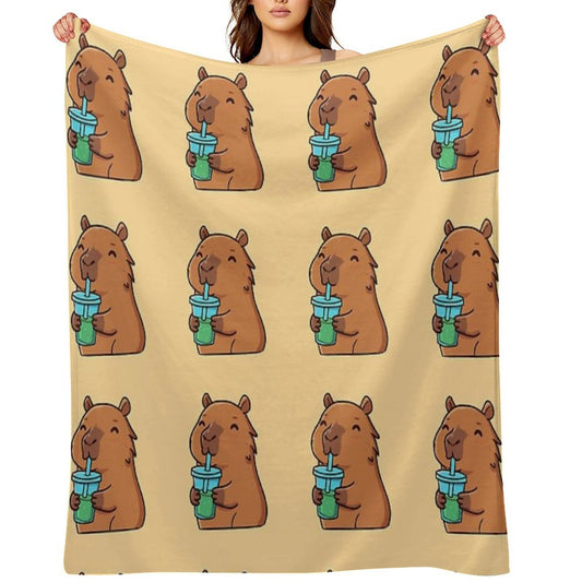 Capybara Drinking Refreshing Drink Wrinkle-free Throw Blanket