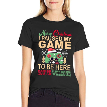 I Paused My Game to Be Here Christmas  Ribbed Collar T-Shirt