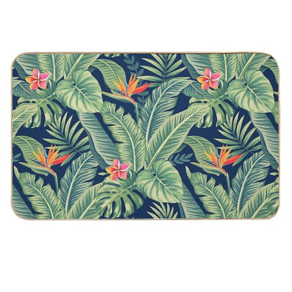 Tropical Banana Monstera Palm Leaves & Flowers  Non-Slip Bath Mat