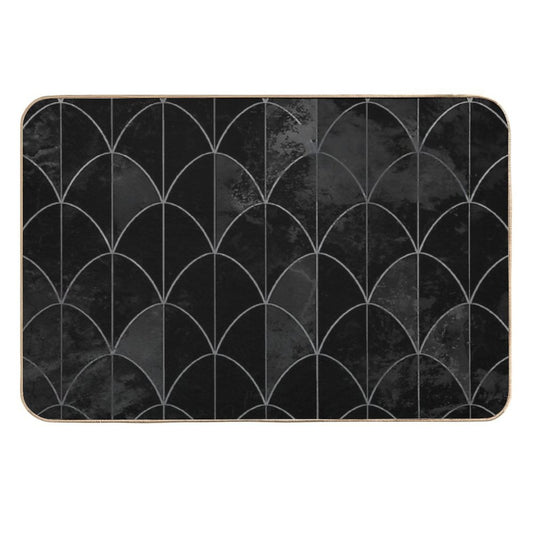 Mermaid Scales. Black And White Watercolor.  High-Traffic Bath Mat