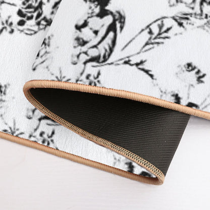 Modern Vintage Cupid Angels Black White Floral Toile  High-Traffic Bath Mat