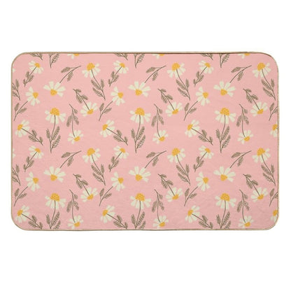 Chamomile Flowers on Pink Durable Bath Mat