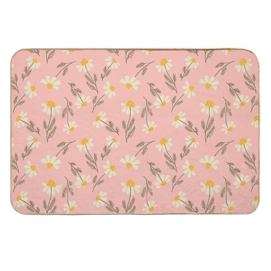 Chamomile Flowers on Pink Durable Bath Mat
