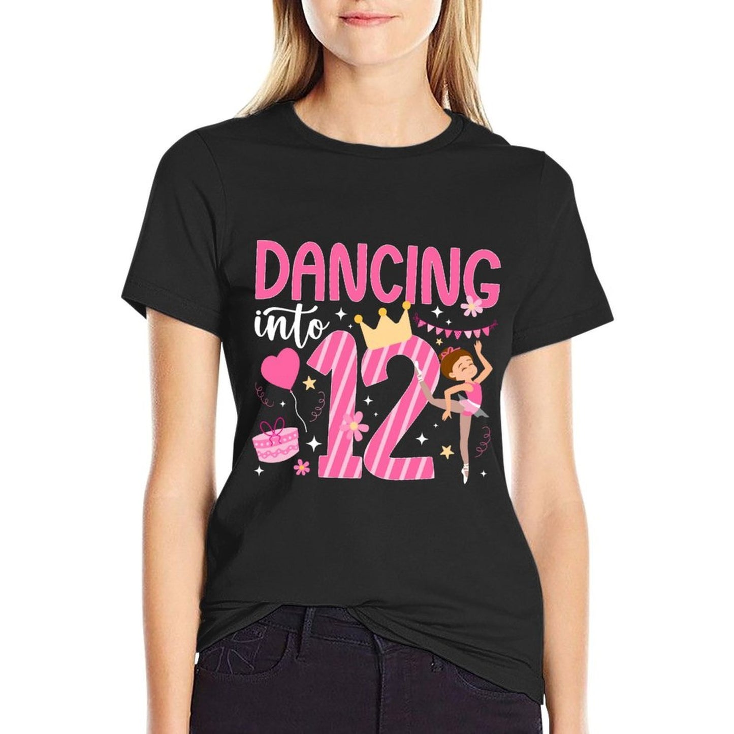 12th Birthday Dance Girl Twelve Year Old Dancer Birthday  Oversized Silhouette T-Shirt