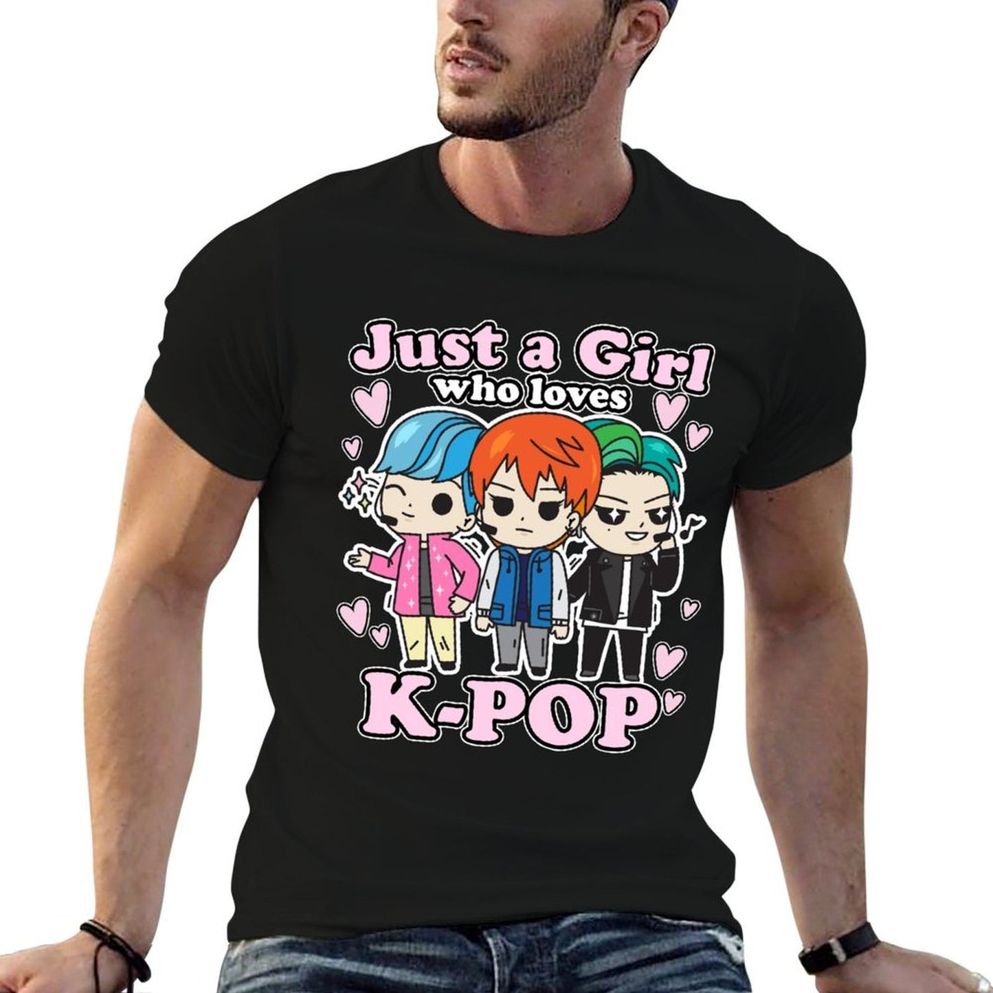K-Pop Just A Girl Who Loves K-Pop Korean Pop Band  Oversized Silhouette T-Shirt