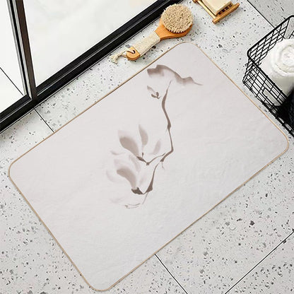 Elegant Magnolia Branch Japanese Zen Floral Illustration on Light Beige Background Art Print  Easy To Clean Bath Mat