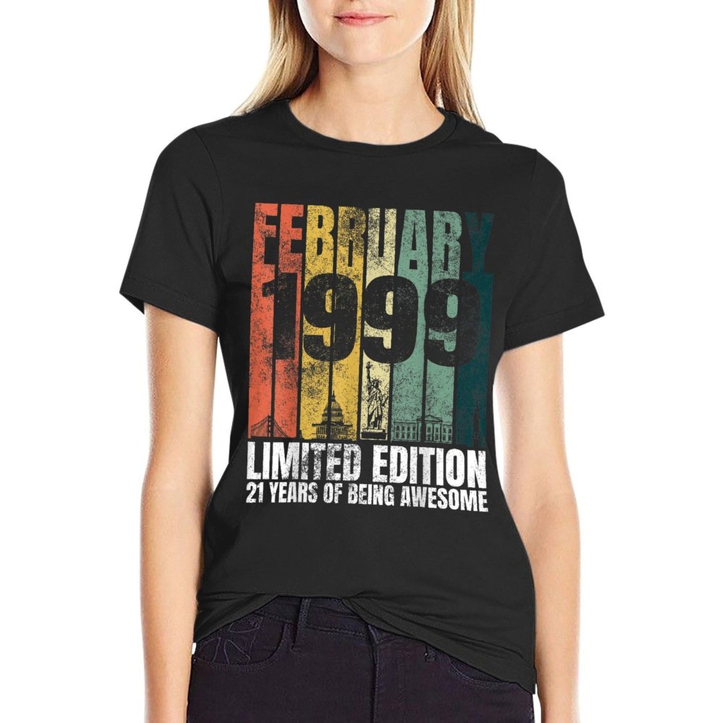 Vintage February 1999 Bday Gifts 21 Years Old 21st Birthday  Oversized Silhouette T-Shirt