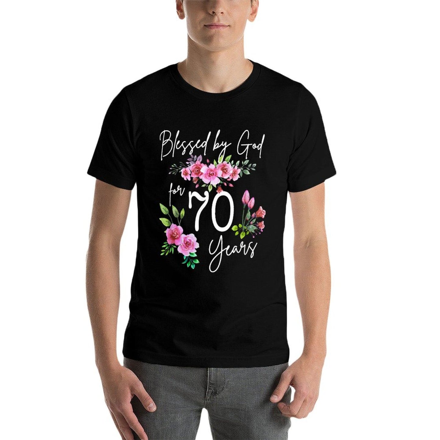 Blessed By God For 70 Years Rose Flower Happy 70th Birthday  Oversized Silhouette T-Shirt