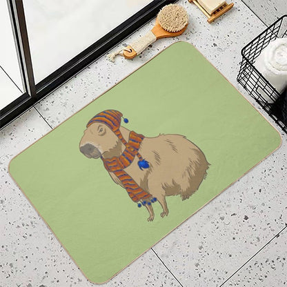 Anime-style Capybara Just Sitting There with Hat And Scarf  Anti-Trip Bath Mat