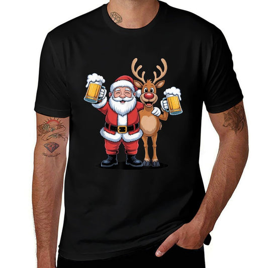 Santa And Reindeer Beer Lovers Funny Christmas Party  Affordable Price T-Shirt