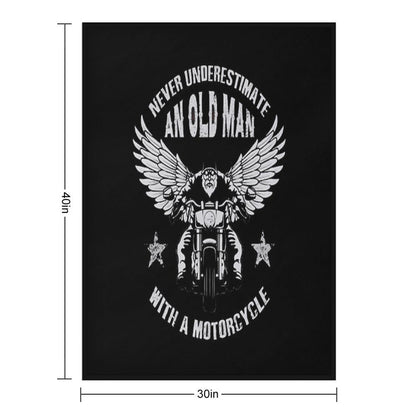 Never Underestimate An Old Man with A Motorcycle Sustainable Throw Blanket