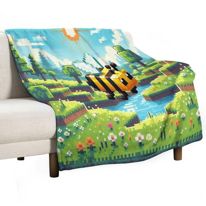 Pixelated Bee Design Anti-pilling Throw Blanket