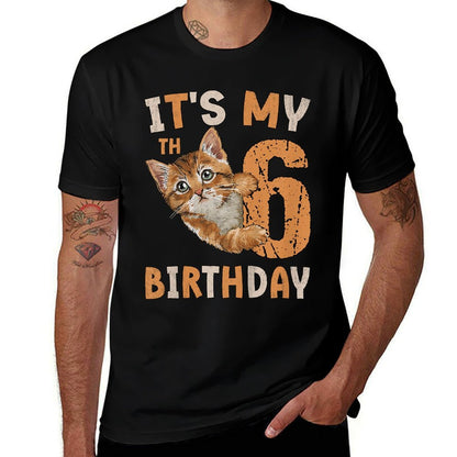 Kids It's My 6th Birthday Cat Lover 6 Years Old Birthday Vintage  Tagless Design T-Shirt