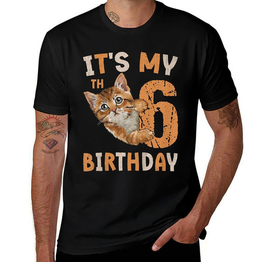 Kids It's My 6th Birthday Cat Lover 6 Years Old Birthday Vintage  Tagless Design T-Shirt