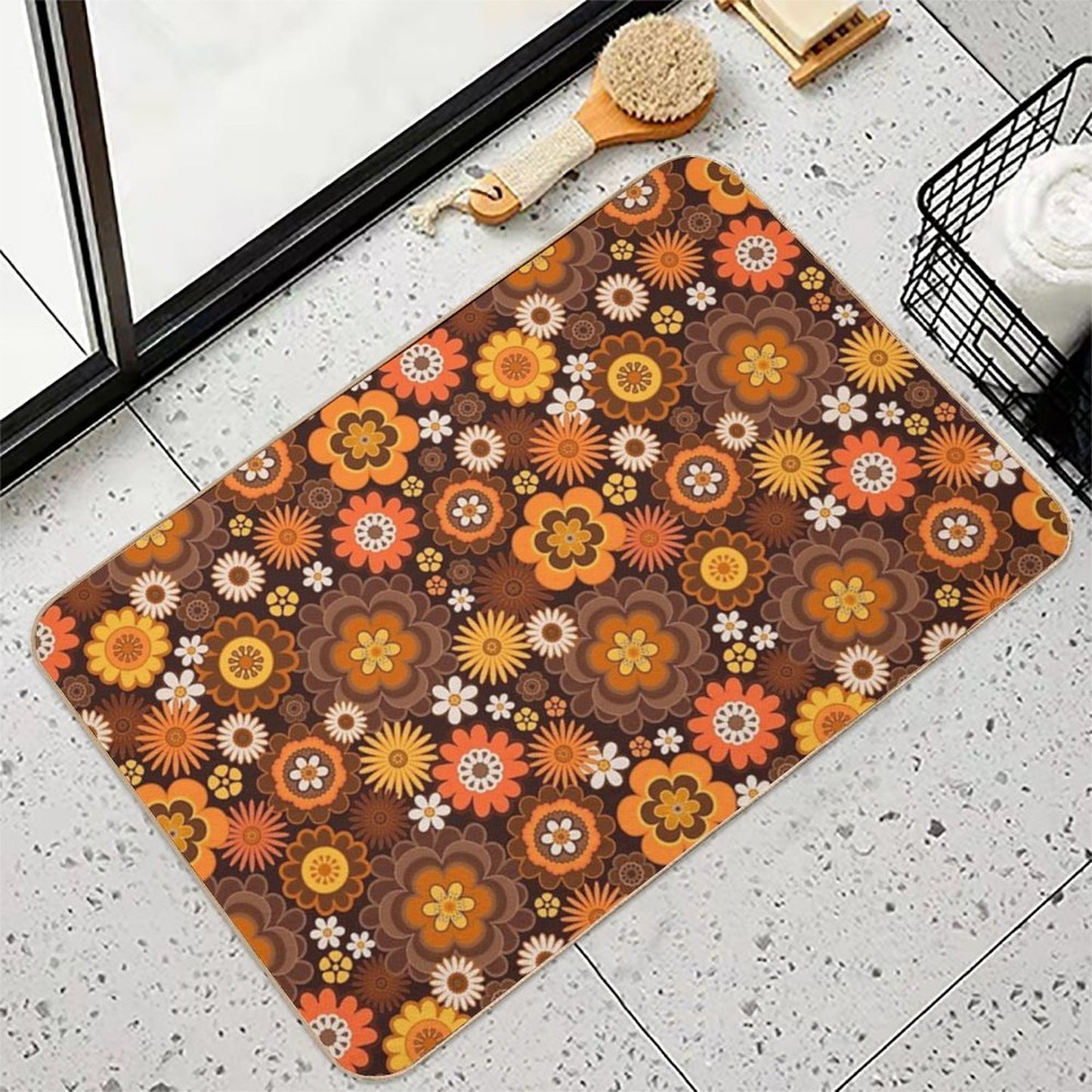 Vintage Retro 70s Floral Pattern  Eco-Friendly Bath Mat