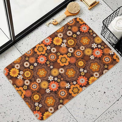Vintage Retro 70s Floral Pattern  Eco-Friendly Bath Mat