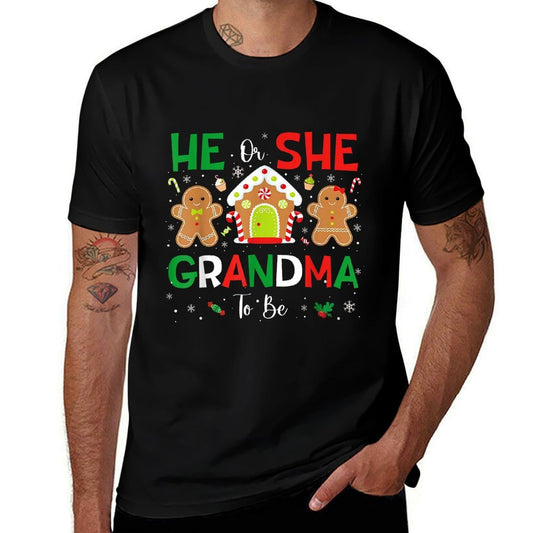 Gingerbread He Or She Grandma To Be Christmas Gender Reveal  Rolled Sleeves T-Shirt