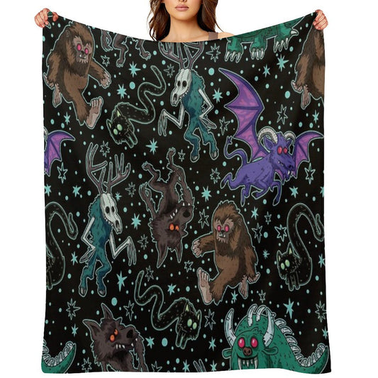 Cryptid Monsters Night Black Comfort Throw Blanket