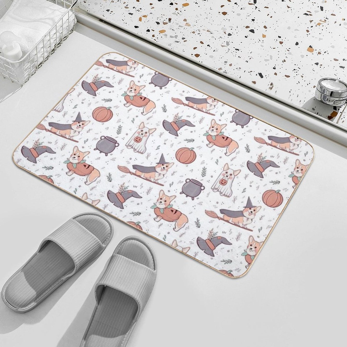 Corgi Halloween Pattern  Fade-Resistant Bath Mat