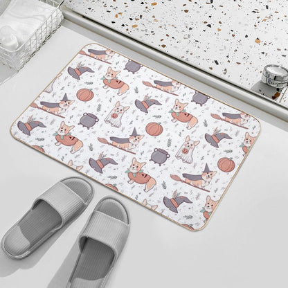 Corgi Halloween Pattern  Fade-Resistant Bath Mat