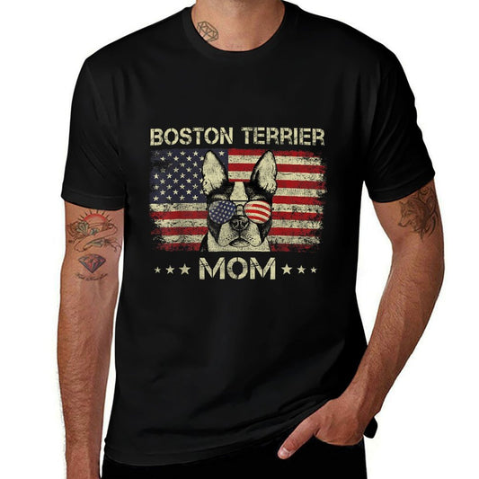 Boston Terrier Mom Dog Lovers American 4th Of July  Rolled Sleeves T-Shirt