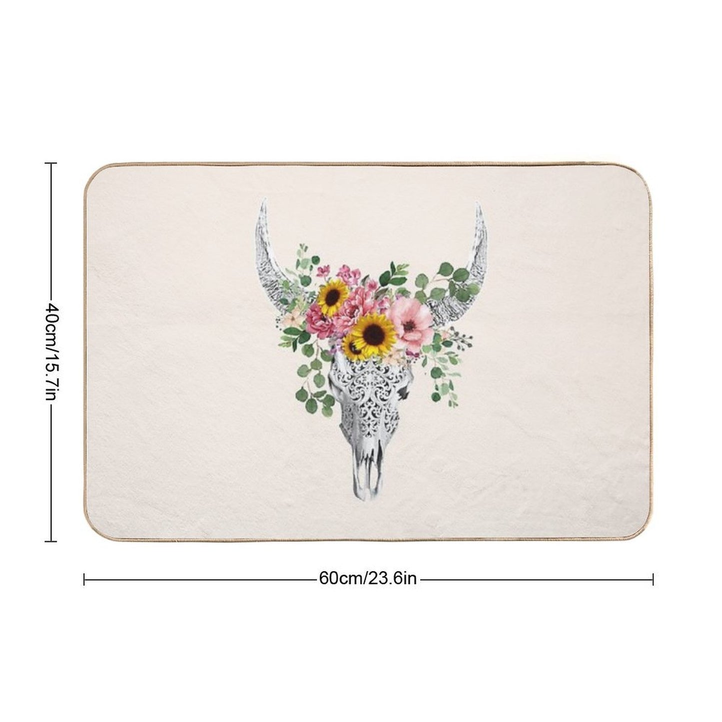 Watercolor Skull And Crown Pink Yellow Rose And Sunflowers  Non-Slip Bath Mat
