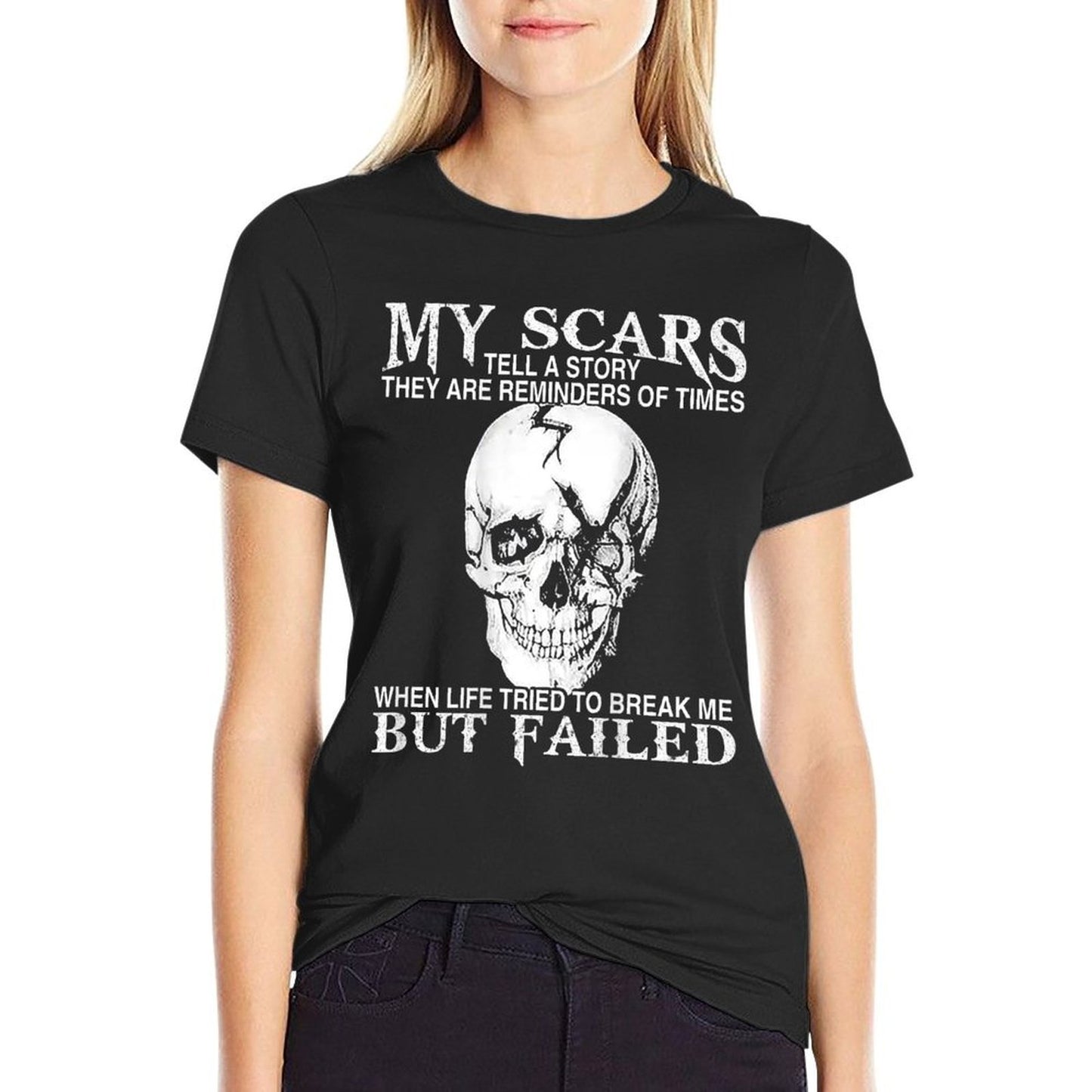 Skull My Scars Tell A Story They Are Reminders (on Back)  Lightweight T-Shirt