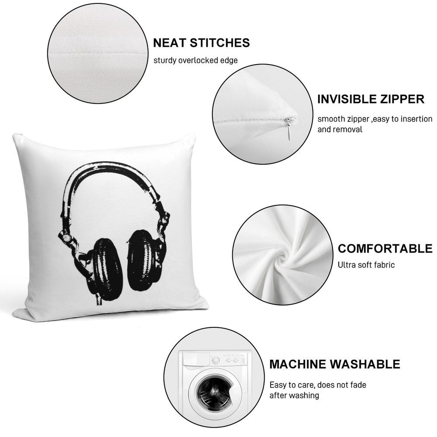 DJ Headphones Stencil Style Soft Easy Maintenance Throw Pillow
