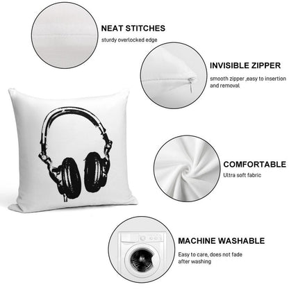 DJ Headphones Stencil Style Soft Easy Maintenance Throw Pillow