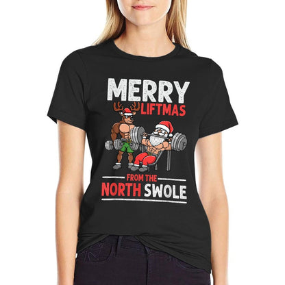 Merry Liftmas from North Swole Muscle Santa Weightlifting  Heathered Texture T-Shirt