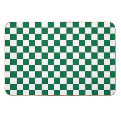 White And Cadmium Green Checkerboard  Repositionable Bath Mat