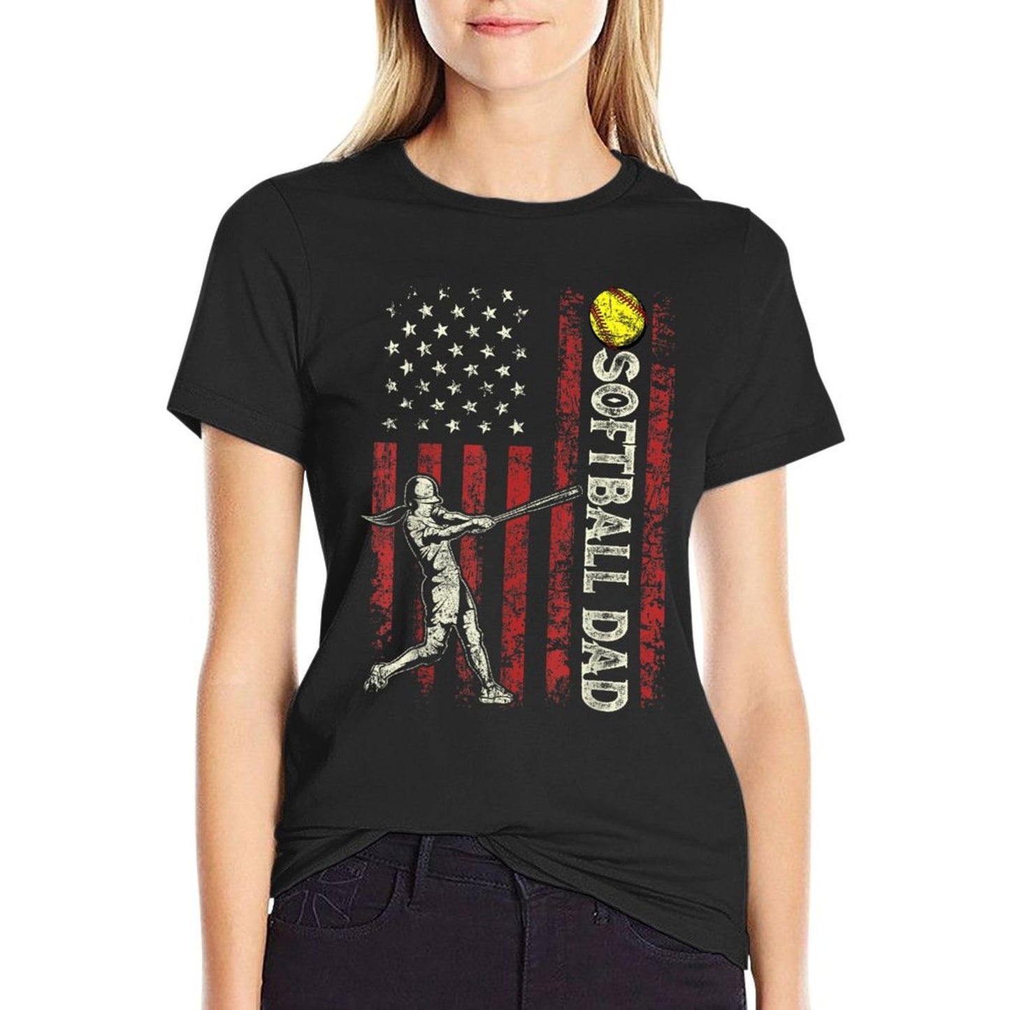 Softball Dad US Gifts For Dad Men Patriotic Fathers Day  Durable T-Shirt