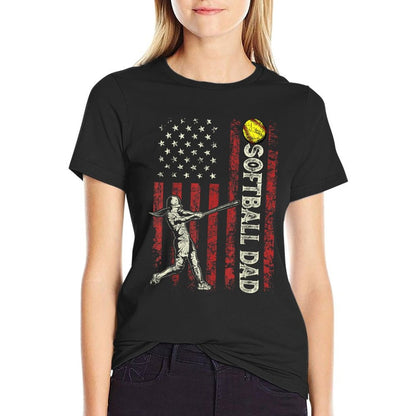 Softball Dad US Gifts For Dad Men Patriotic Fathers Day  Durable T-Shirt