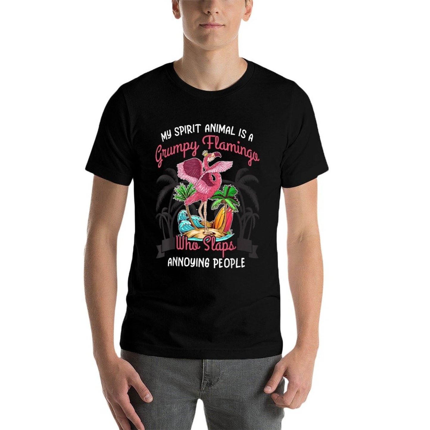 My Spirit Animal Is A Grumpy Flamingo T-shirt Funny Angry  Rolled Sleeves T-Shirt