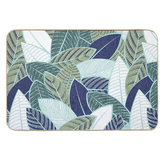 Leaf Wall  Navy Blue Pine And Sage Green Leaves Mint Lines  Anti-Trip Bath Mat