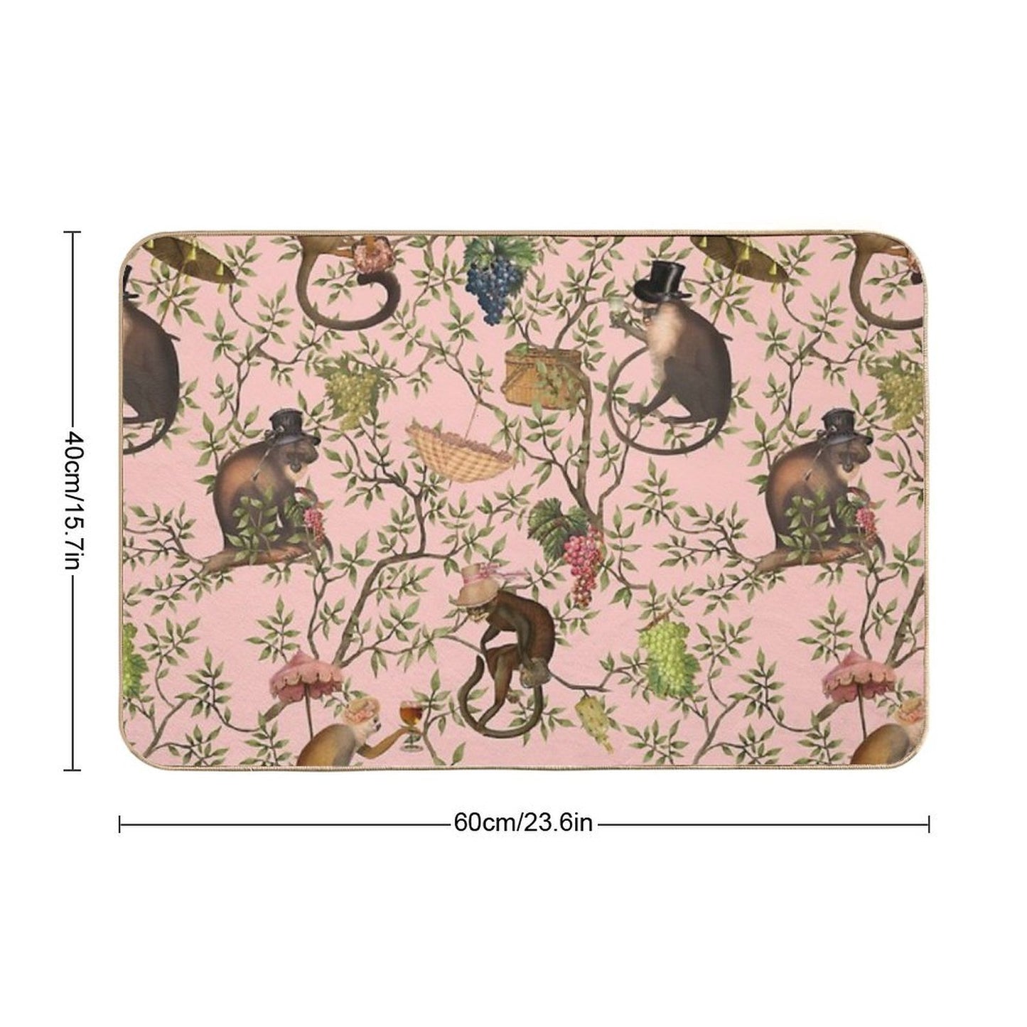 Copy of Vintage Chinoiserie Monkeys Botanical Garden Pink Nightgarden  Dirt-Trapping Bath Mat