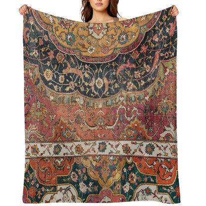 Persian Medallion Rug IX  16th Century Distressed Red Green Blue Flowery Colorful Ornate Pattern Quick-dry Throw Blanket